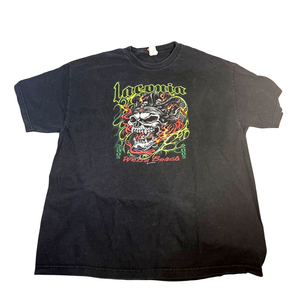 Vintage Laconia Bike Week 2005 Weirs Beach Biker Skull Graphic T-Shirt 2XL